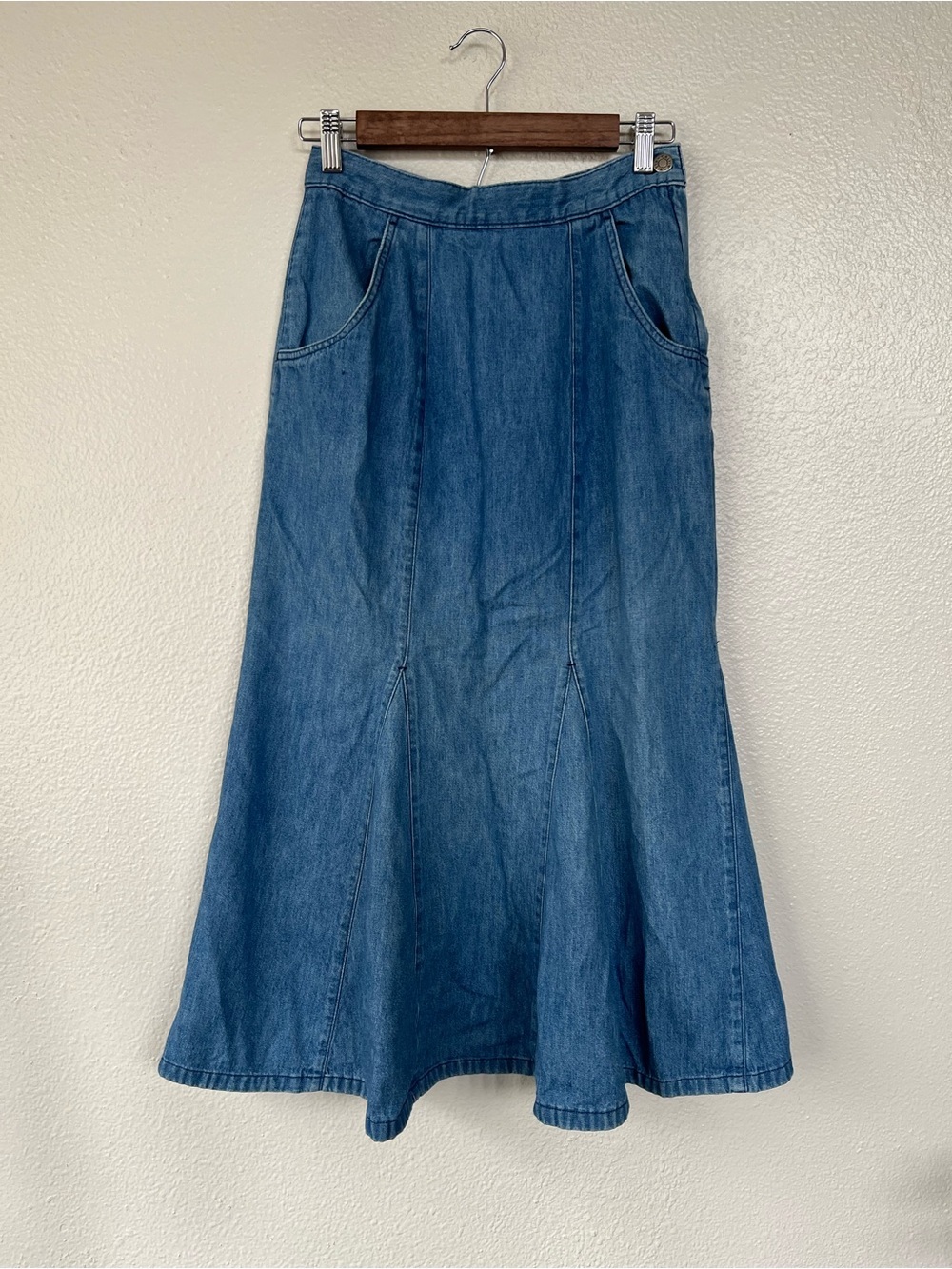 Vintage Y2K Style Calvin Klein Blue Denim Flared Maxi Skirt